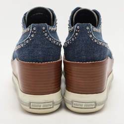 Miu Miu Blue Denim Astro Cork Platform Sneakers Size 37