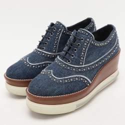 Miu Miu Blue Denim Astro Cork Platform Sneakers Size 37