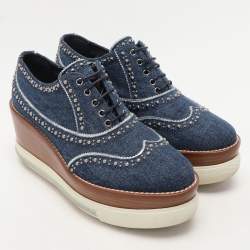 Miu Miu Blue Denim Astro Cork Platform Sneakers Size 37