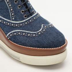 Miu Miu Blue Denim Astro Cork Platform Sneakers Size 37