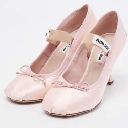 Miu Miu Pink Satin Logo Band Ballerina Pumps Size 37