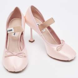 Miu Miu Pink Satin Logo Band Ballerina Pumps Size 37