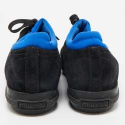 Miu Miu Black/Blue Suede and Fabric Crystal Cap Toe Low Top Sneakers Size 37.5