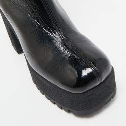 Miu Miu Black Patent Leather Block Heel Platform Knee Length Boots Size 39.5