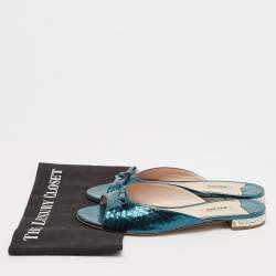 Miu Miu Green Python Embossed Leather Flat Slides Size 40