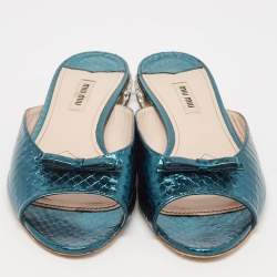 Miu Miu Green Python Embossed Leather Flat Slides Size 40