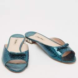 Miu Miu Green Python Embossed Leather Flat Slides Size 40