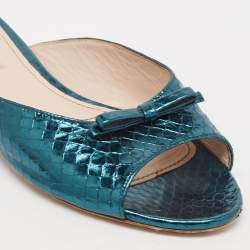 Miu Miu Green Python Embossed Leather Flat Slides Size 40
