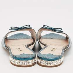 Miu Miu Green Python Embossed Leather Flat Slides Size 40