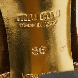 Miu Miu Gold Leather Crystal Embellished Heel Strappy Sandals Size 36