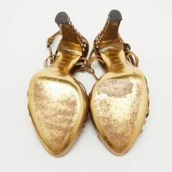 Miu Miu Gold Leather Crystal Embellished Heel Strappy Sandals Size 36