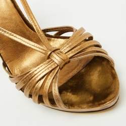 Miu Miu Gold Leather Crystal Embellished Heel Strappy Sandals Size 36
