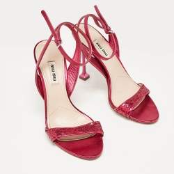 Miu Miu Metallic Rose Leather Ankle Strap Sandals Size 38