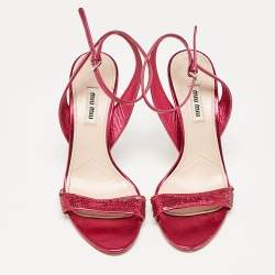Miu Miu Metallic Rose Leather Ankle Strap Sandals Size 38