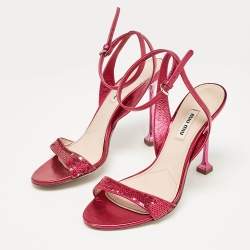 Miu Miu Metallic Rose Leather Ankle Strap Sandals Size 38