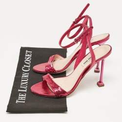 Miu Miu Metallic Rose Leather Ankle Strap Sandals Size 38