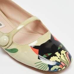 Miu Miu Green Cat Print Patent Leather Ballet Flats Size 36