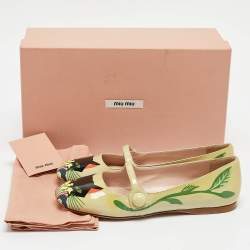 Miu Miu Green Cat Print Patent Leather Ballet Flats Size 36