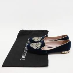 Miu Miu Blue Embroidered Velvet Crystal Embellished Smoking Slippers Size 37