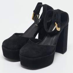 Miu Miu Black Suede Platform Mary Janes Pumps Size 37.5