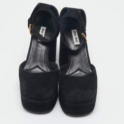 Miu Miu Black Suede Platform Mary Janes Pumps Size 37.5
