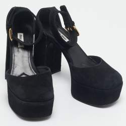 Miu Miu Black Suede Platform Mary Janes Pumps Size 37.5