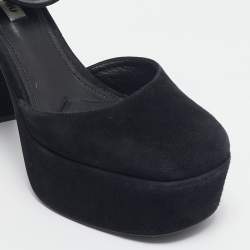 Miu Miu Black Suede Platform Mary Janes Pumps Size 37.5