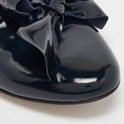 Miu Miu Navy Blue Patent Leather Bow Crystals Embellished Smoking Slippers Size 36