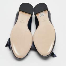 Miu Miu Navy Blue Patent Leather Bow Crystals Embellished Smoking Slippers Size 36