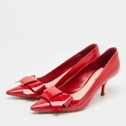 Miu Miu Red Patent and Leather Bow Pumps Size 39