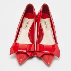 Miu Miu Red Patent and Leather Bow Pumps Size 39