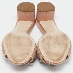 Miu Miu Beige Fabric Crystal Embellished Slide Sandals Size 38.5