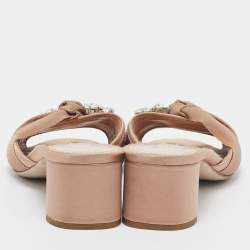 Miu Miu Beige Fabric Crystal Embellished Slide Sandals Size 38.5
