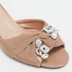 Miu Miu Beige Fabric Crystal Embellished Slide Sandals Size 38.5