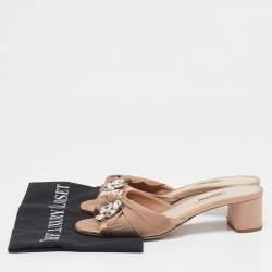 Miu Miu Beige Fabric Crystal Embellished Slide Sandals Size 38.5