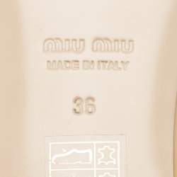 Miu Miu Beige Patent Leather Bow Crystal Embellished Flat Slides Size 36