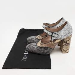 Miu Miu Multicolor Glitter and Python Leather Block Heel Pumps Size 40