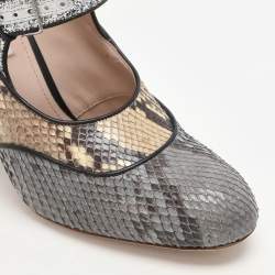 Miu Miu Multicolor Glitter and Python Leather Block Heel Pumps Size 40