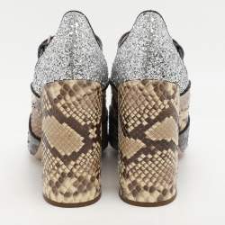 Miu Miu Multicolor Glitter and Python Leather Block Heel Pumps Size 40