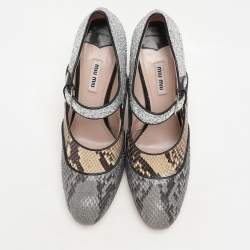 Miu Miu Multicolor Glitter and Python Leather Block Heel Pumps Size 40