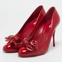 Miu Miu Red Patent Leather Bow Round Toe Pumps Size 40