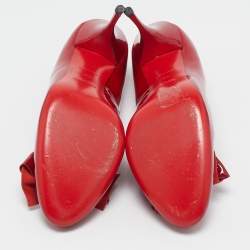 Miu Miu Red Patent Leather Bow Round Toe Pumps Size 40