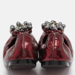 Miu Miu Burgundy Texture Leather Scrunch Ballet Flats Size 40