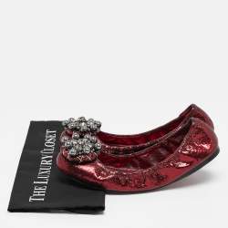 Miu Miu Burgundy Texture Leather Scrunch Ballet Flats Size 40