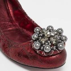 Miu Miu Burgundy Texture Leather Scrunch Ballet Flats Size 40