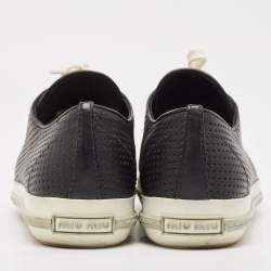 Miu Miu Black Leather Crystal Embellished Cap Toe Low Top Sneakers Size 37.5