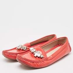 Miu Miu Red Patent Leather Crystal Embellished Smoking Slippers Size 37