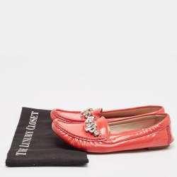 Miu Miu Red Patent Leather Crystal Embellished Smoking Slippers Size 37