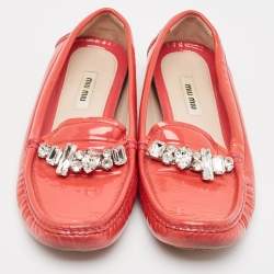 Miu Miu Red Patent Leather Crystal Embellished Smoking Slippers Size 37