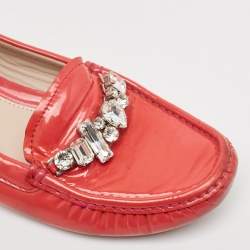 Miu Miu Red Patent Leather Crystal Embellished Smoking Slippers Size 37